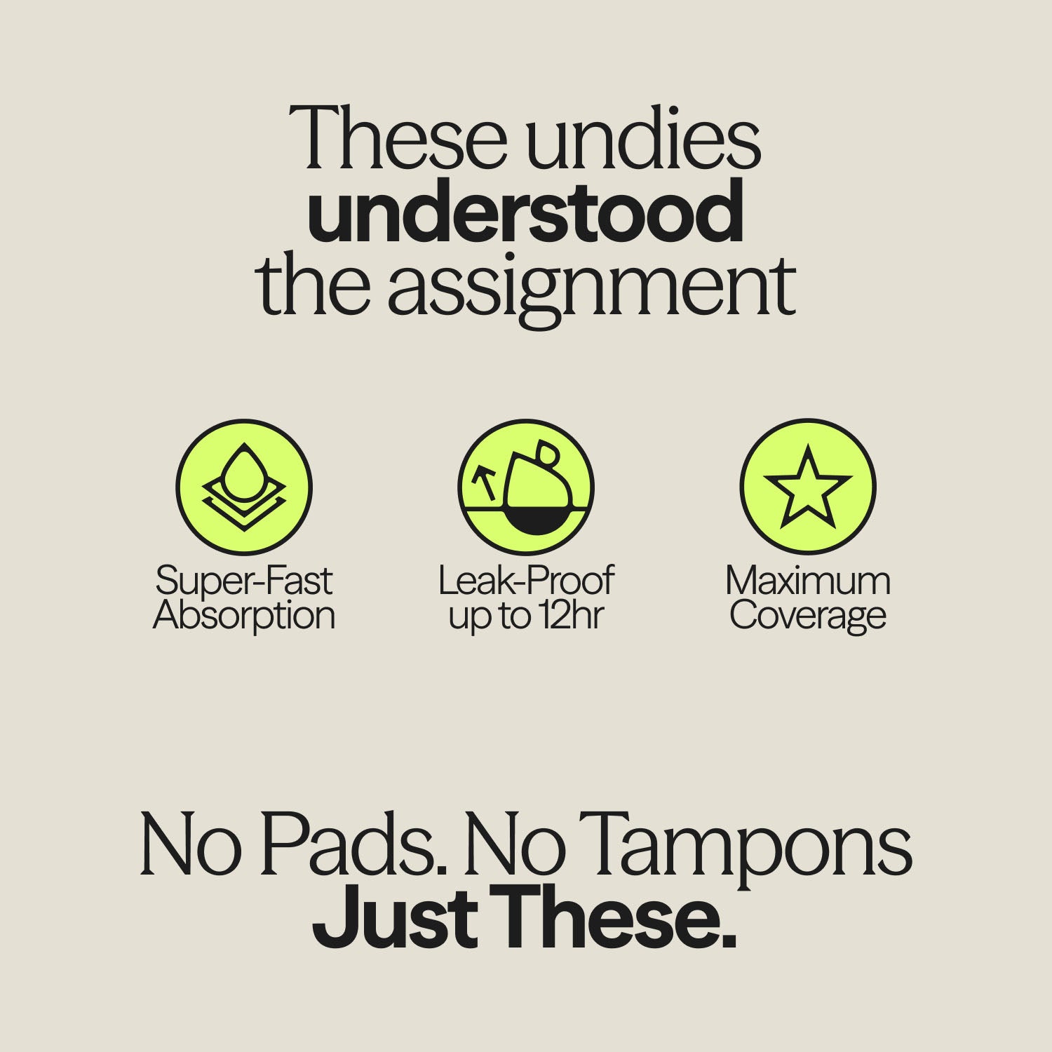 Graphic highlighting key features of WUKA Ultimate™ High Waist Duo – Heavy Flow, including super-fast absorption, 12-hour leak protection, and full coverage, with tagline: “No pads. No tampons. Just These.”