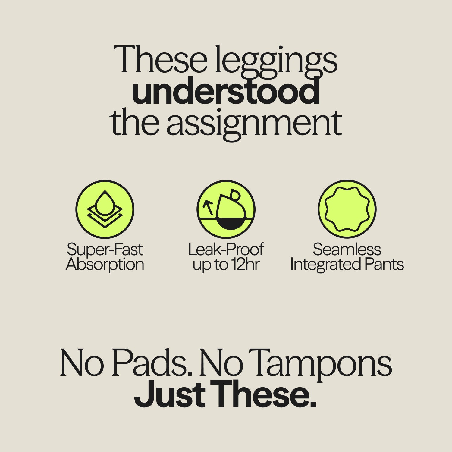 WUKA Period Leggings for medium flow feature super-fast absorption, 12-hour leak protection, and seamless integrated pants design.