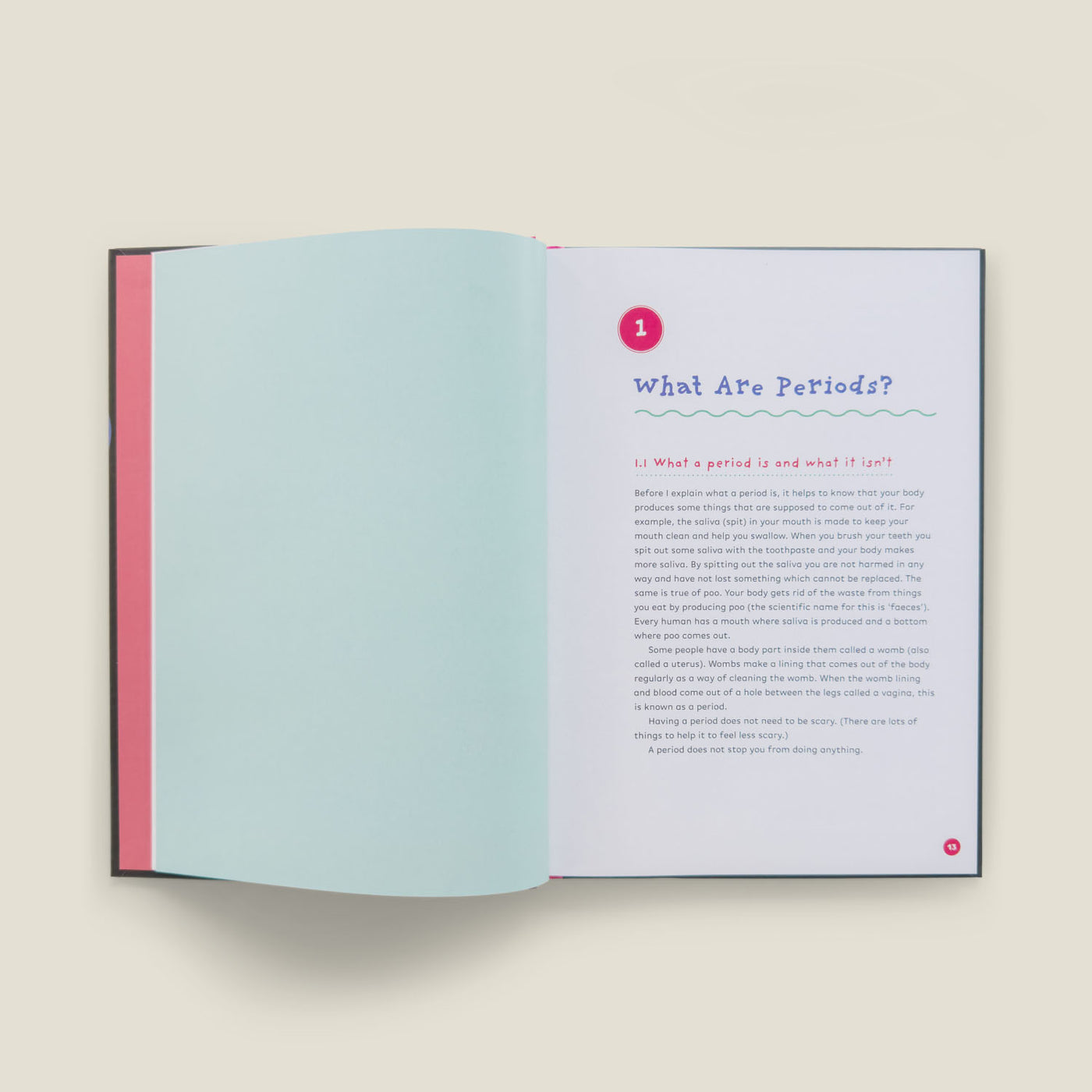 Pages from "The Autism-Friendly Guide to Periods" explaining what a period is in clear, straightforward language designed for neurodivergent readers.