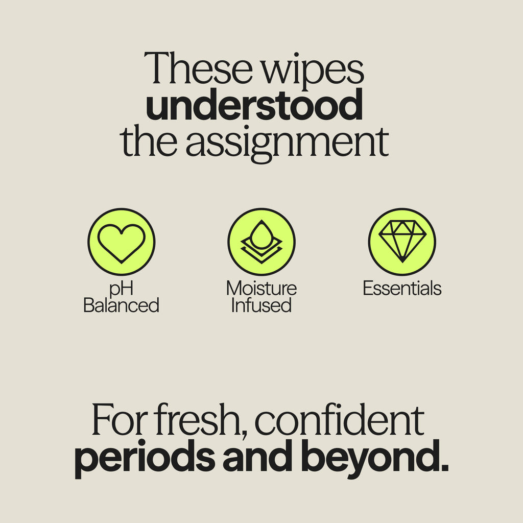 Advertisement for wipes with icons and text on a beige background