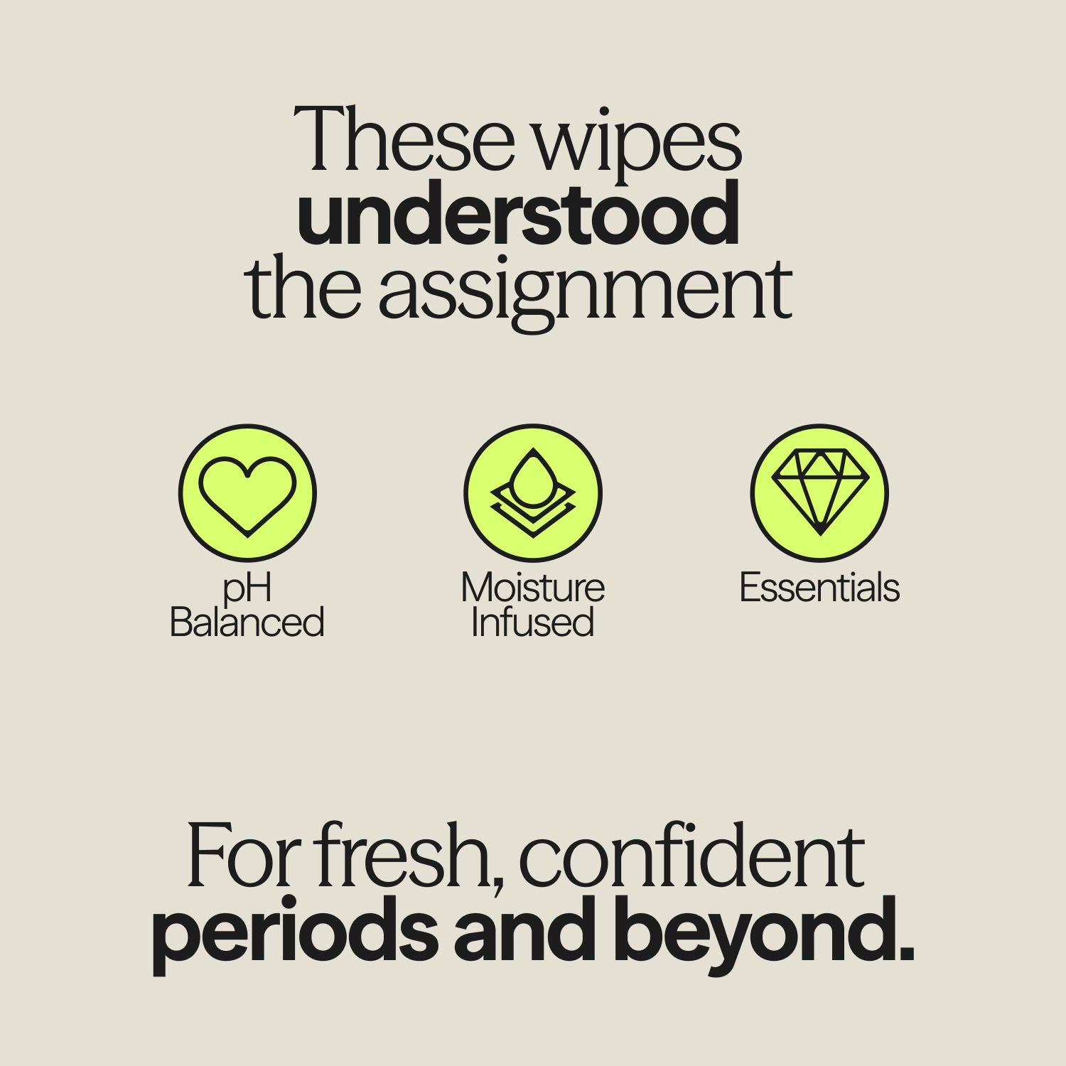 Advertisement for wipes with icons and text on a beige background