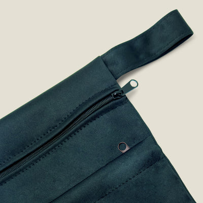 Close-up view of the WUKA Two Pocket Changing Bag showing zip detail and waterproof fabric detail.