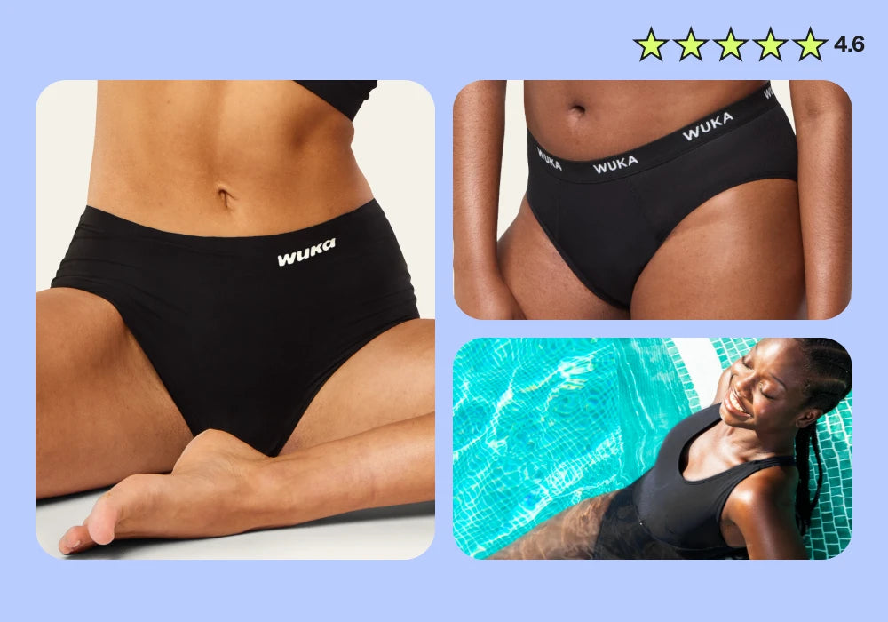 WUKA Earth Day 2026 campaign banner featuring models in period underwear and swimwear. Join 1 million+ customers ditching single-use plastic for B Corp certified, sustainable period care. Buy 2 Get 1 FREE
