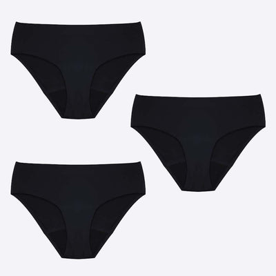 WUKA Perform Seamless Midi Brief Period Pants Style Black Colour 3 Pack