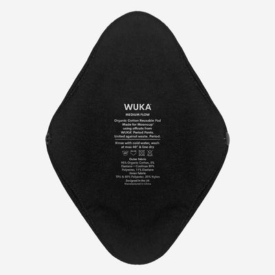 WUKA Reusable Period Pads 2 Pack Style Medium Flow Black Colour Single