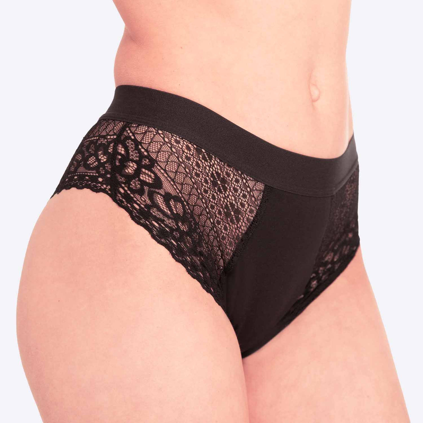 WUKA Ultimate Lace Hipster Brief Period Pants Style Medium Flow Black Colour Side