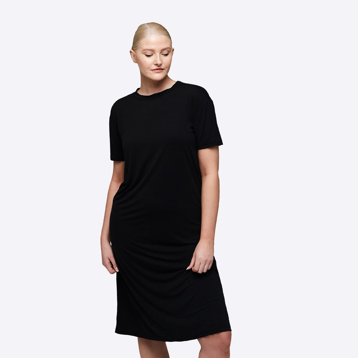 WUKA - FreshTech Sleep Wear - Jersey T-Shirt Dress - Black Colour - front-model-2