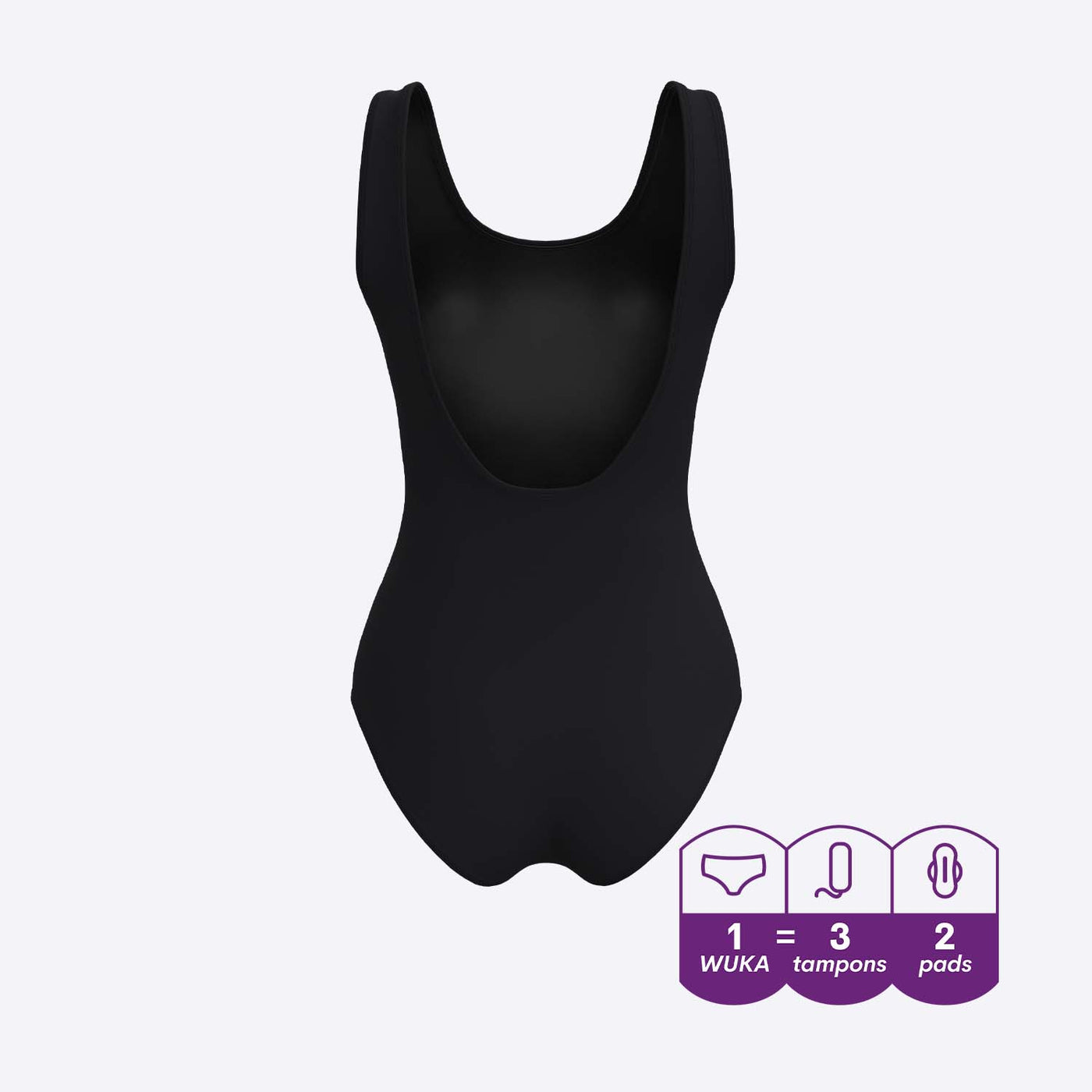 WUKA Scoop Back Period Swimsuit Style Medium Flow Black Colour Back 3D Render